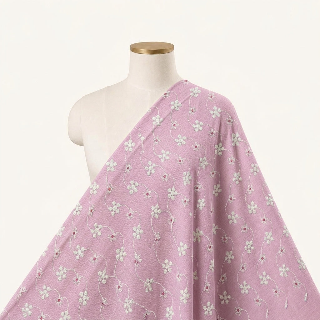 Embroidery Pink Embroidery Cotton Fabric Draped as a saree