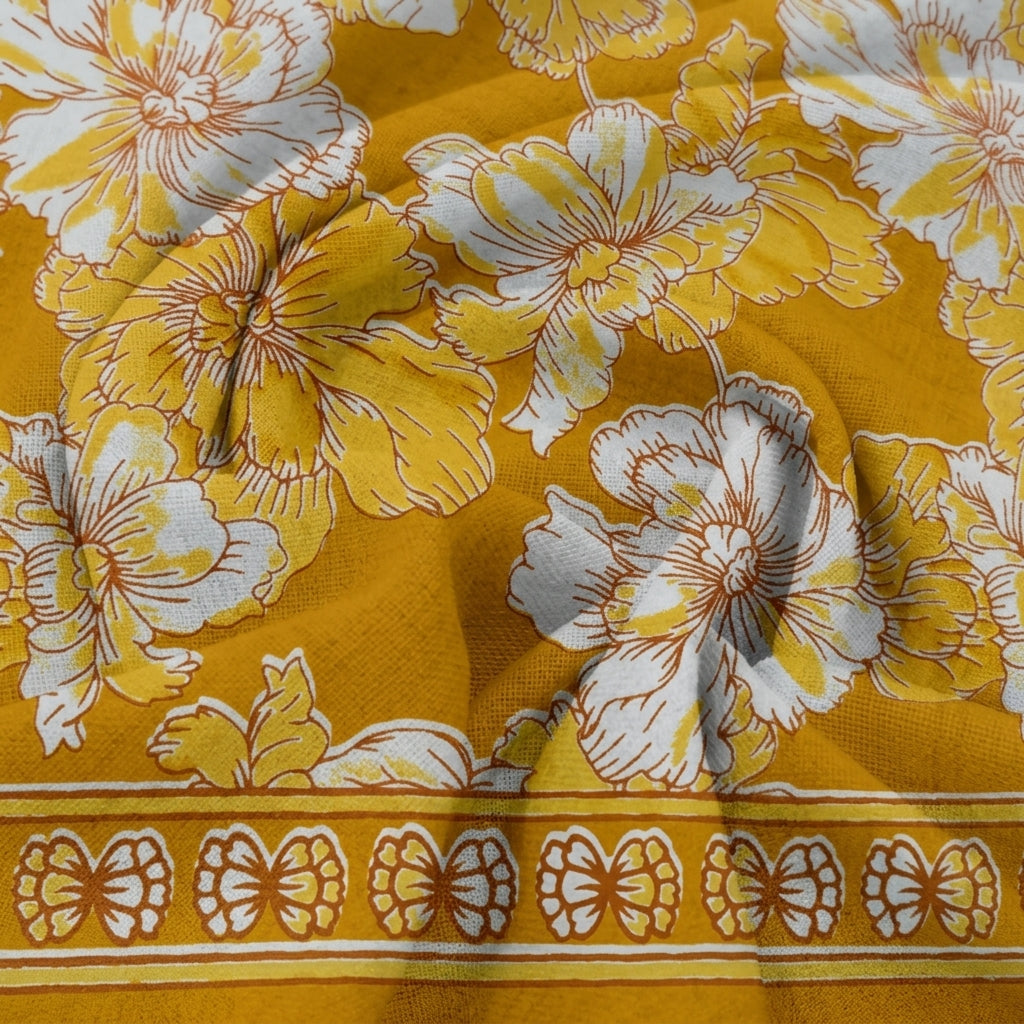 Swirled Floral Yellow Floral Cotton Fabric