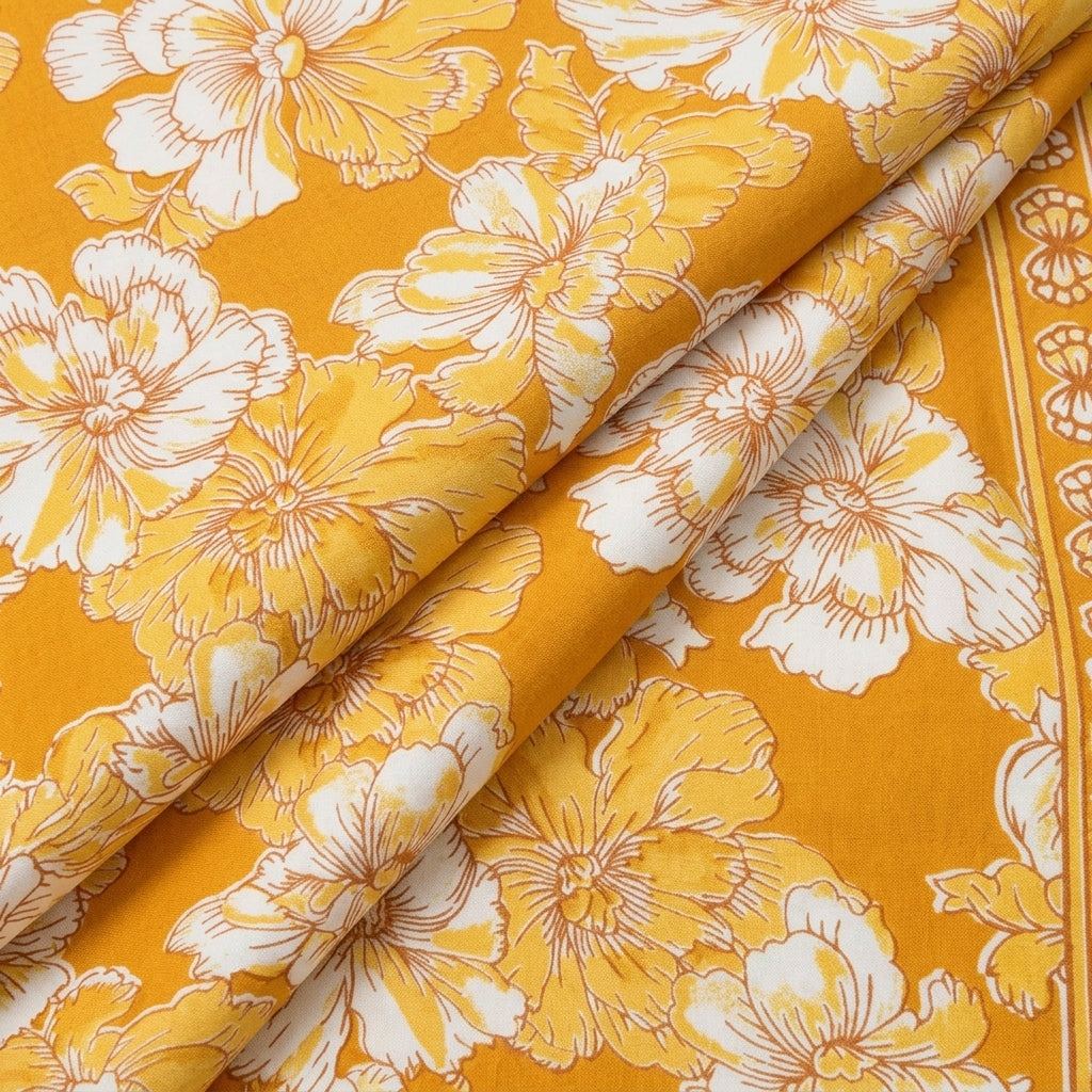 Folded Floral Yellow Floral Cotton Fabric