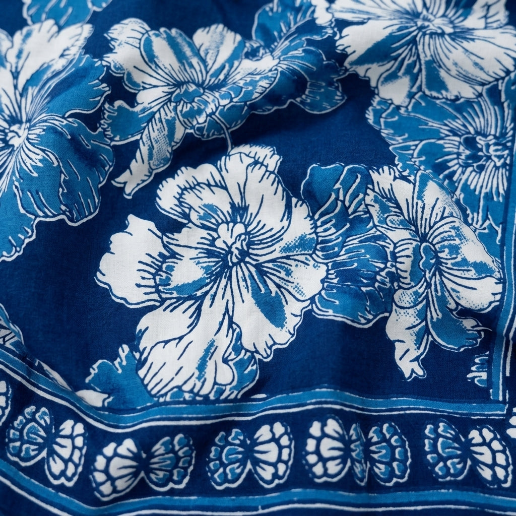 Swirled Floral Blue Floral Cotton Fabric