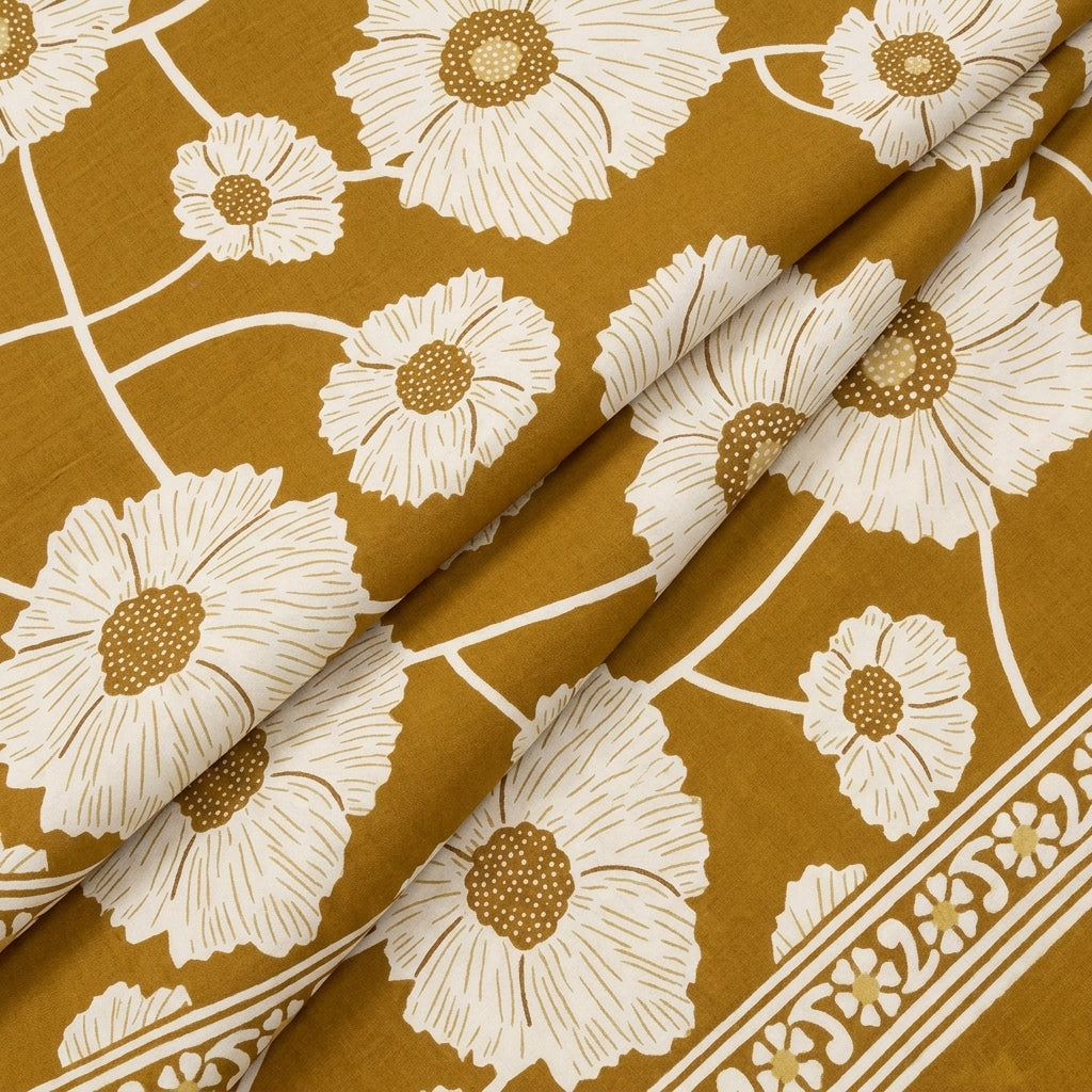 Folded Floral Mustard Floral Cotton Fabric