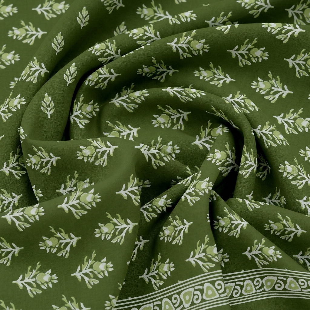 Swirled Floral Green Floral Cotton Fabric