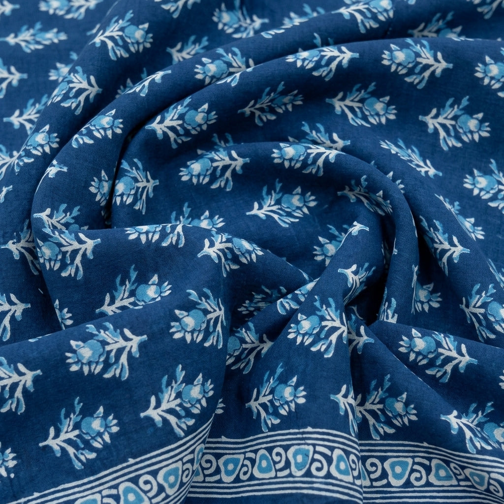 Swirled Floral Blue Floral Cotton Fabric