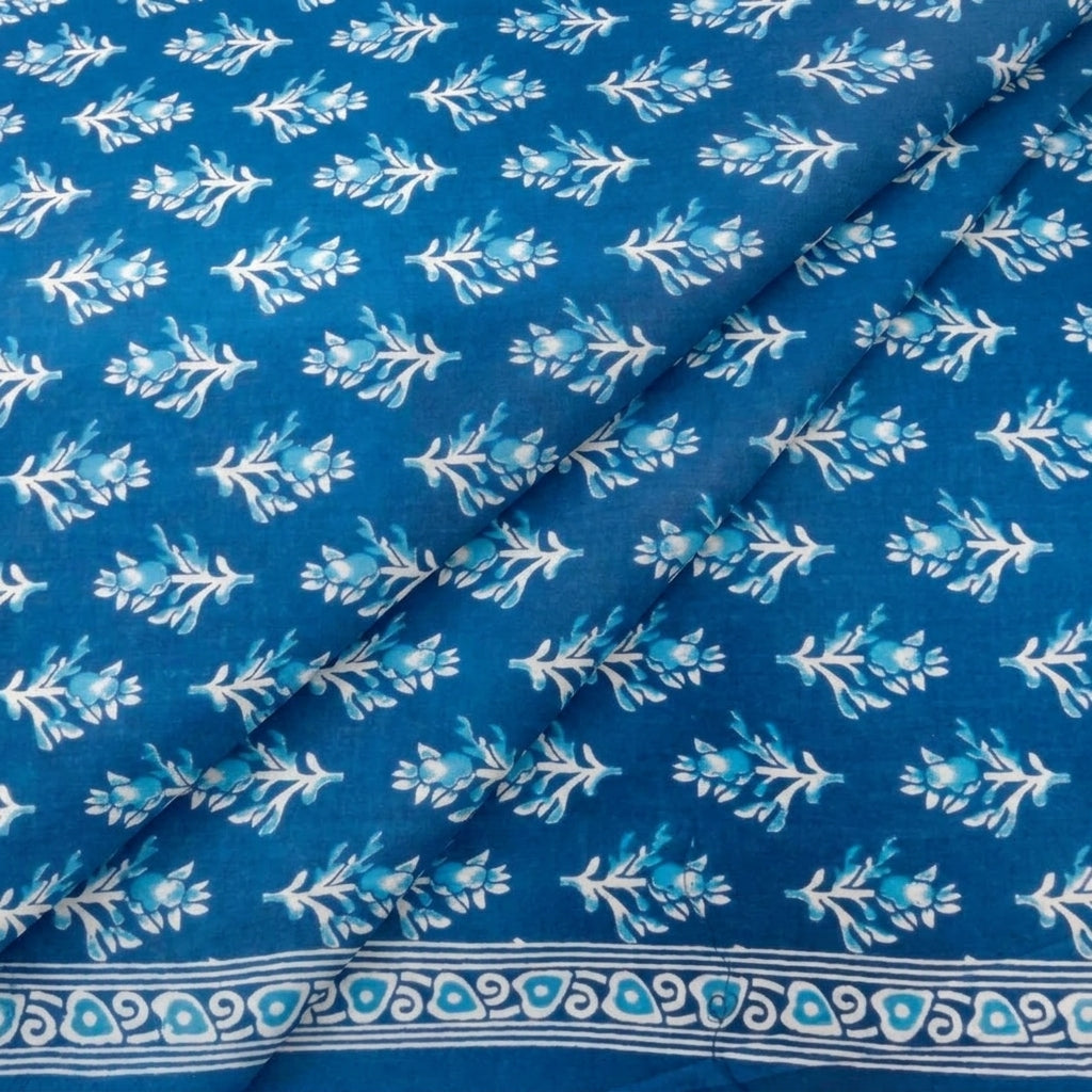 Folded Floral Blue Floral Cotton Fabric
