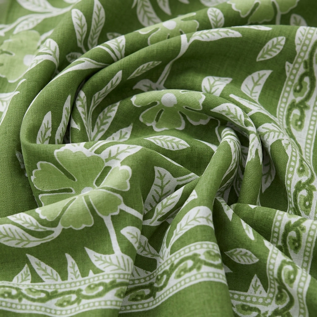 Swirled Floral Green Floral Cotton Fabric