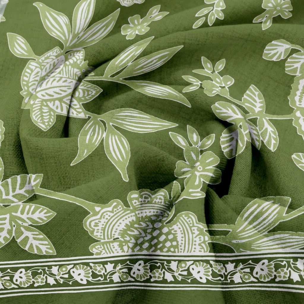 Swirled Floral Green Floral Cotton Fabric