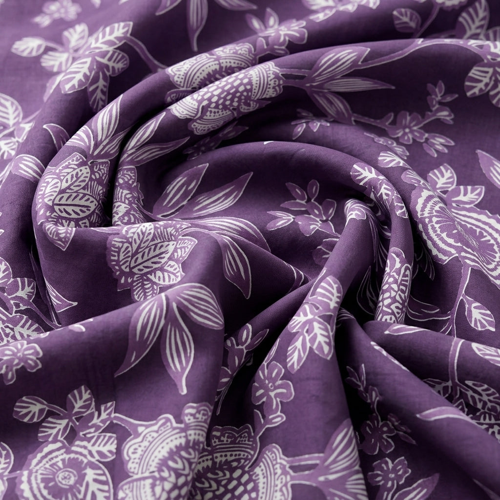 Swirled Floral Purple Floral Cotton Fabric