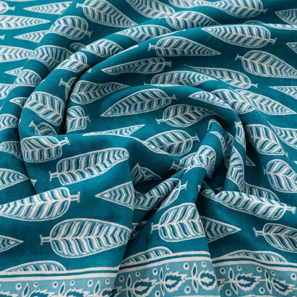 Swirled Leaf Light Blue Leaf Cotton Fabric
