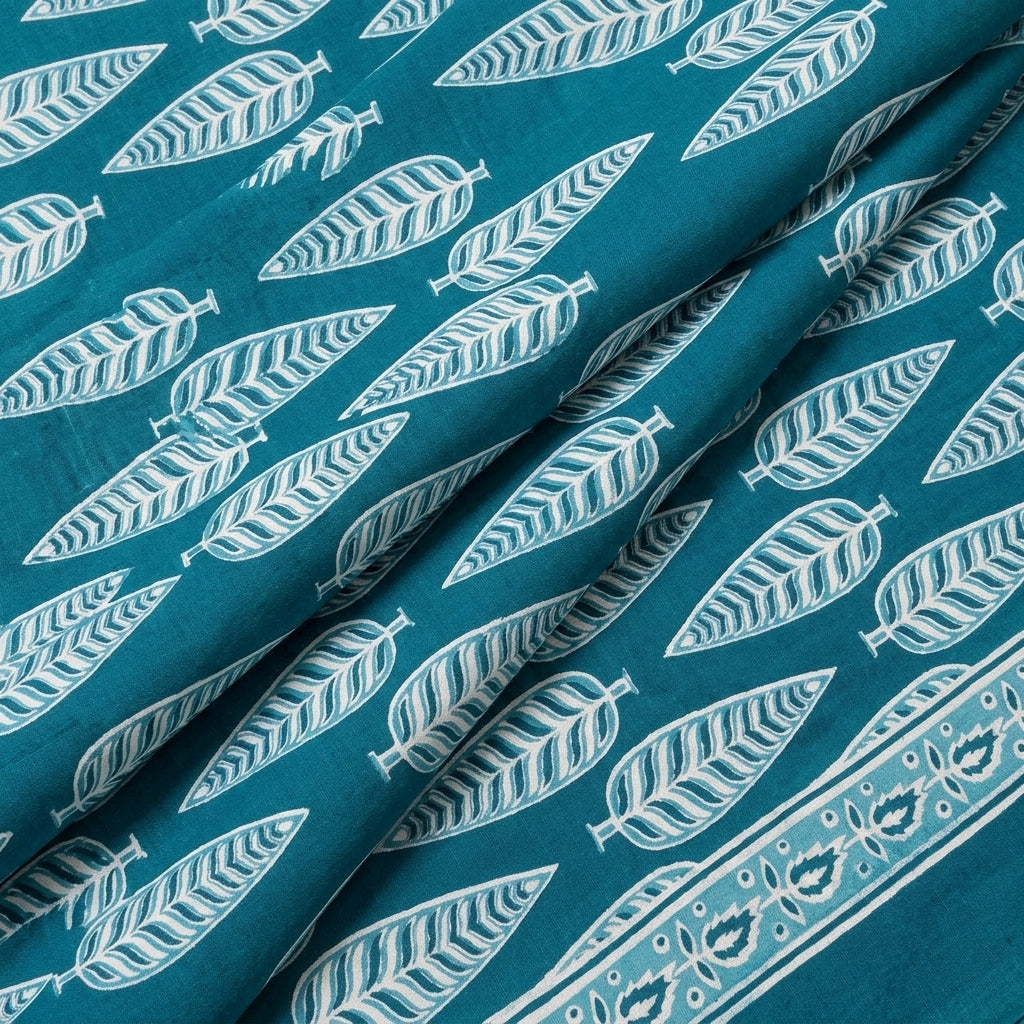 Folded Leaf Light Blue Leaf Cotton Fabric
