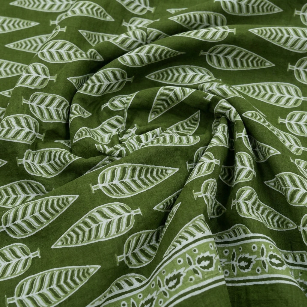 Swirled Leaf Green Leaf Cotton Fabric