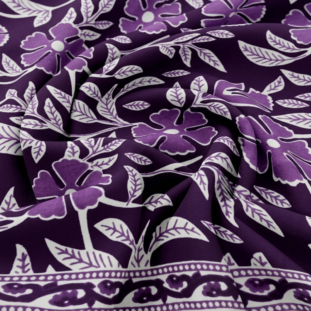 Swirled Floral Purple Floral Cotton Fabric