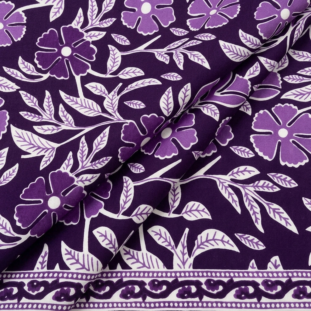 Folded Floral Purple Floral Cotton Fabric