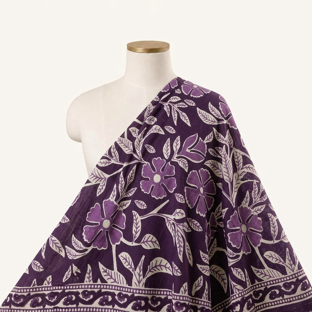 Floral Purple Floral Cotton Fabric Draped as a saree