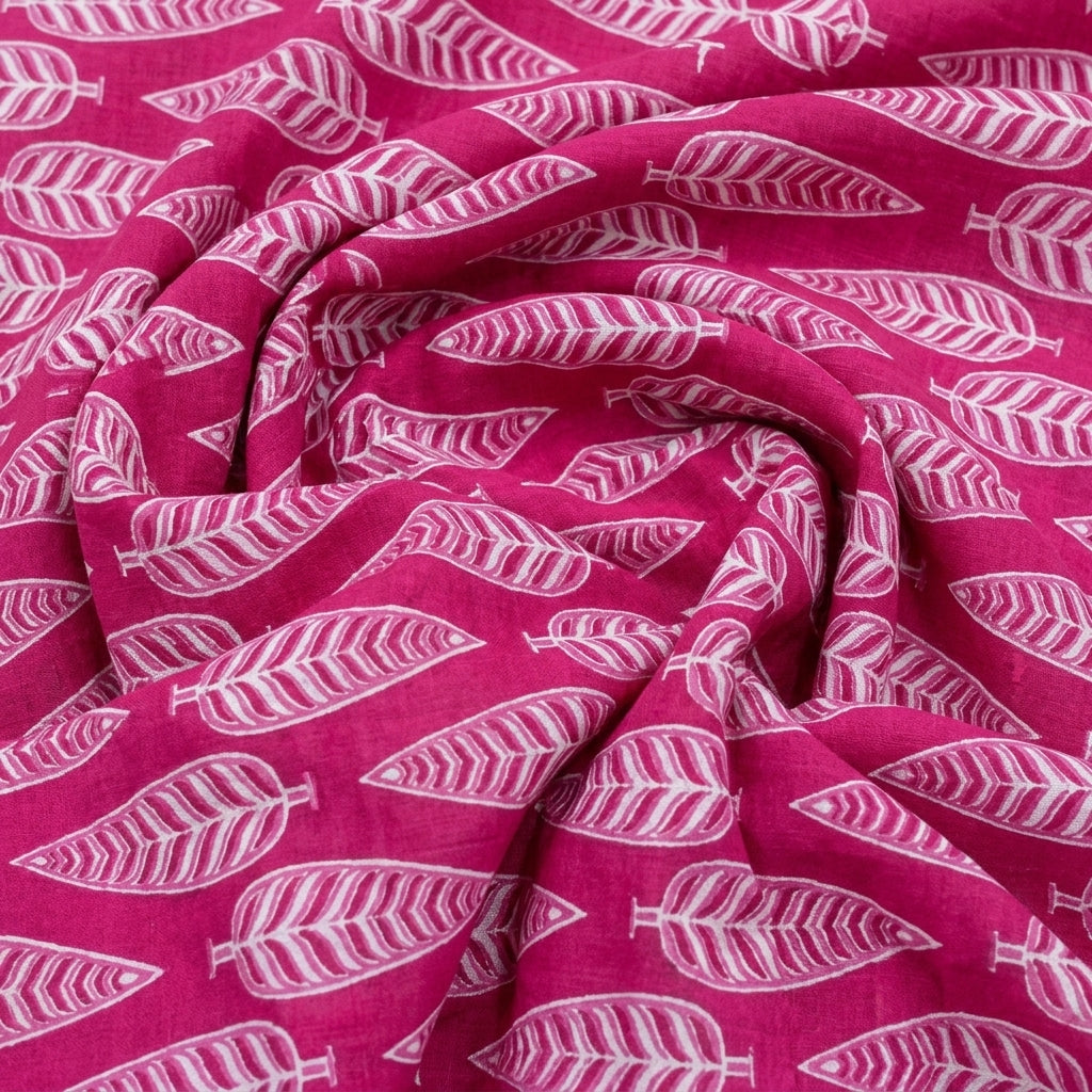 Swirled Leaf Pink Leaf Cotton Fabric