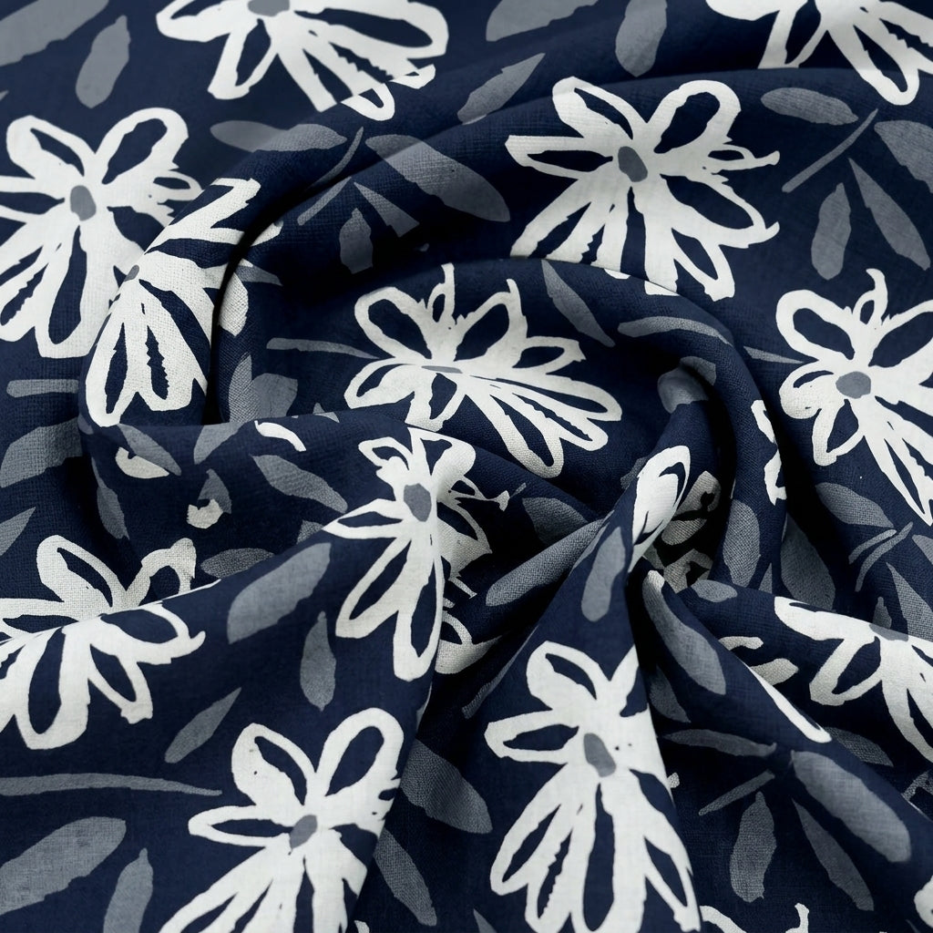 Swirled Floral Black Floral Cotton Fabric