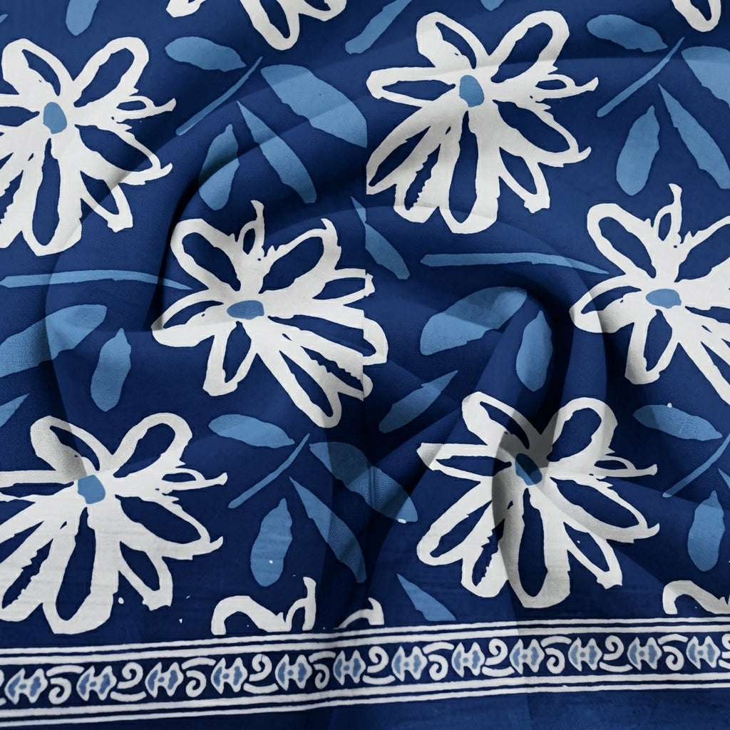 Swirled Floral Indigo Floral Cotton Fabric