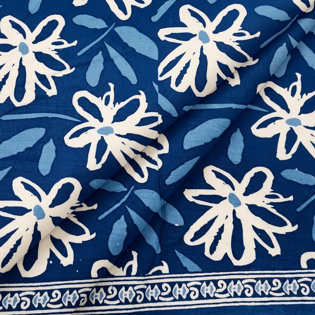 Folded Floral Indigo Floral Cotton Fabric