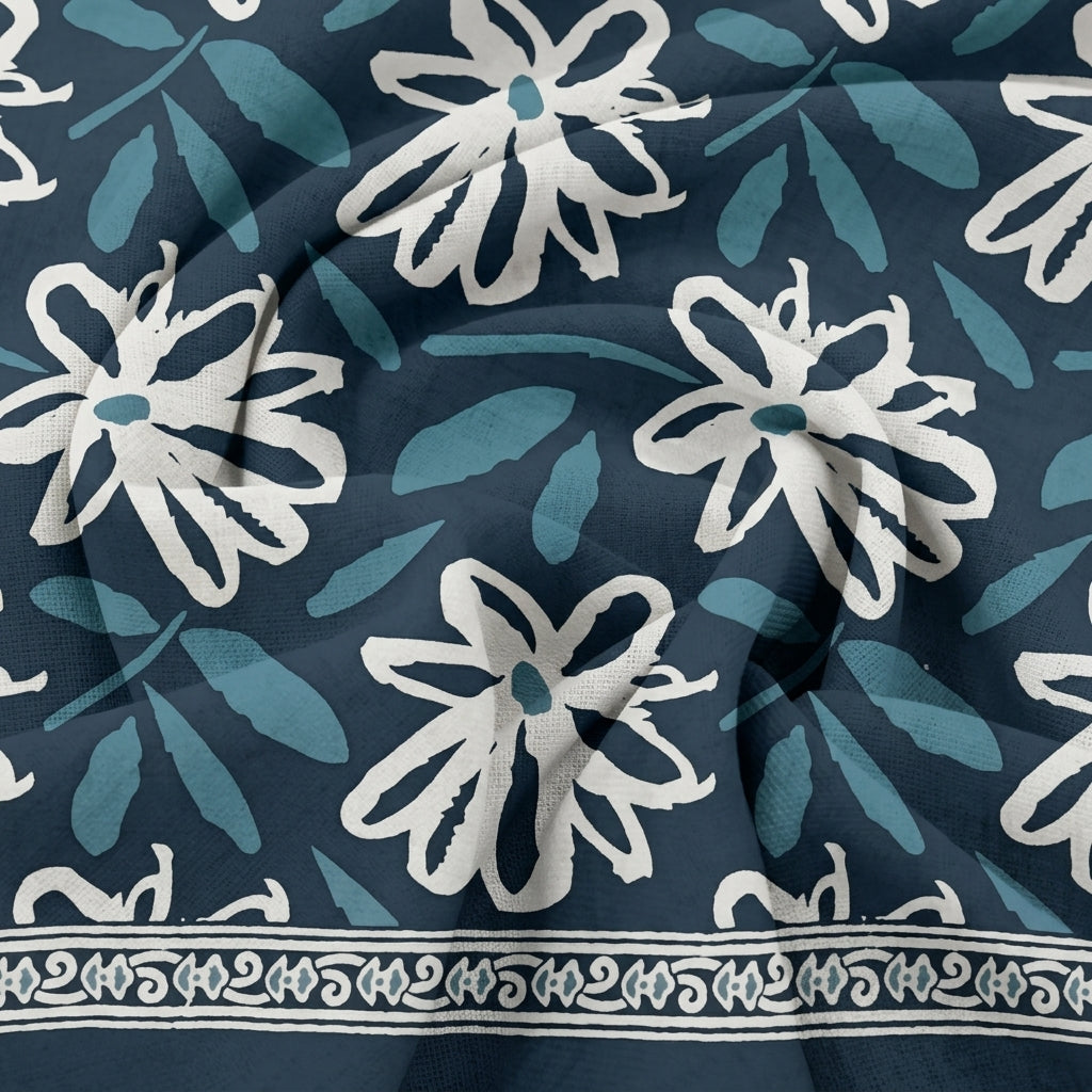 Swirled Floral Green Floral Cotton Fabric