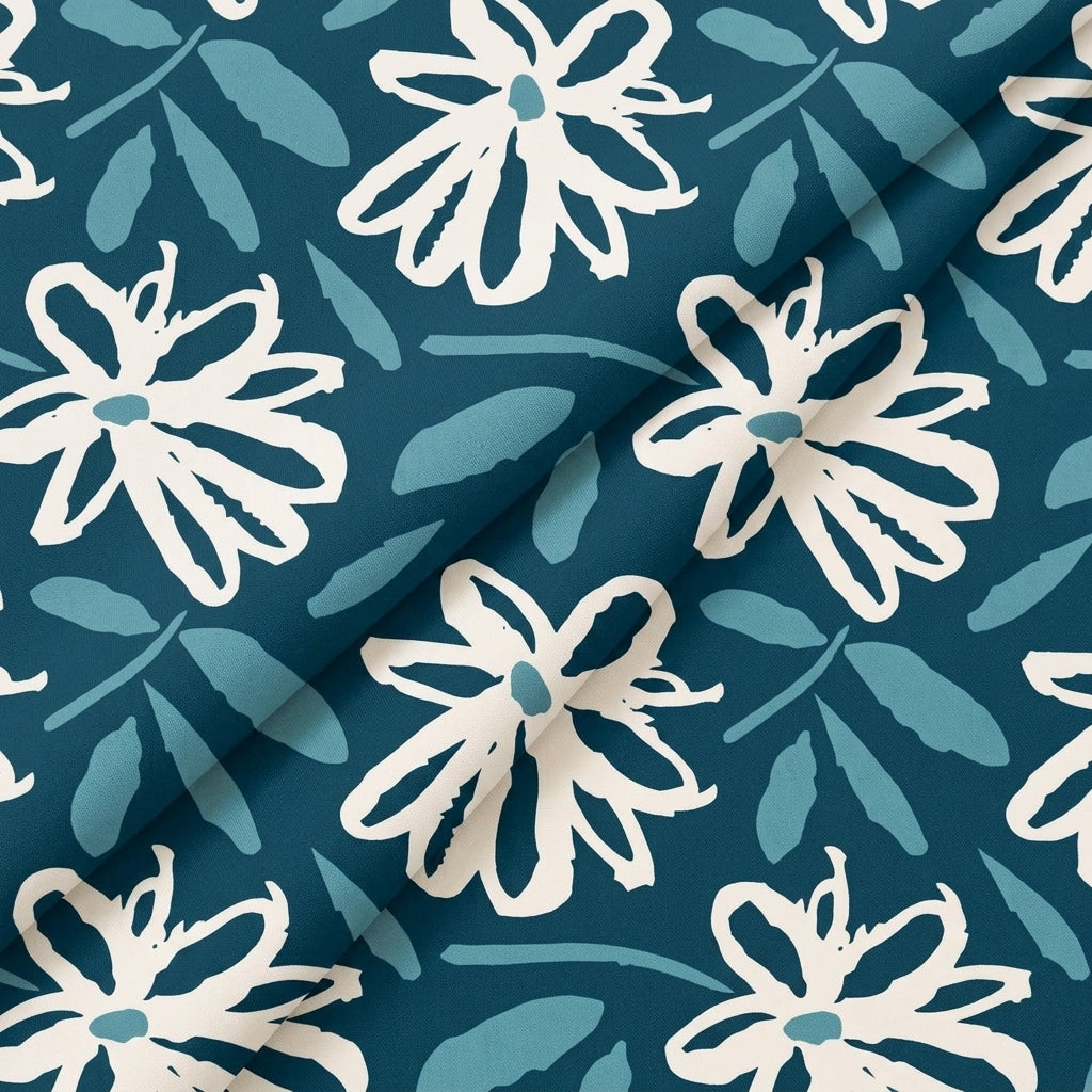 Folded Floral Green Floral Cotton Fabric