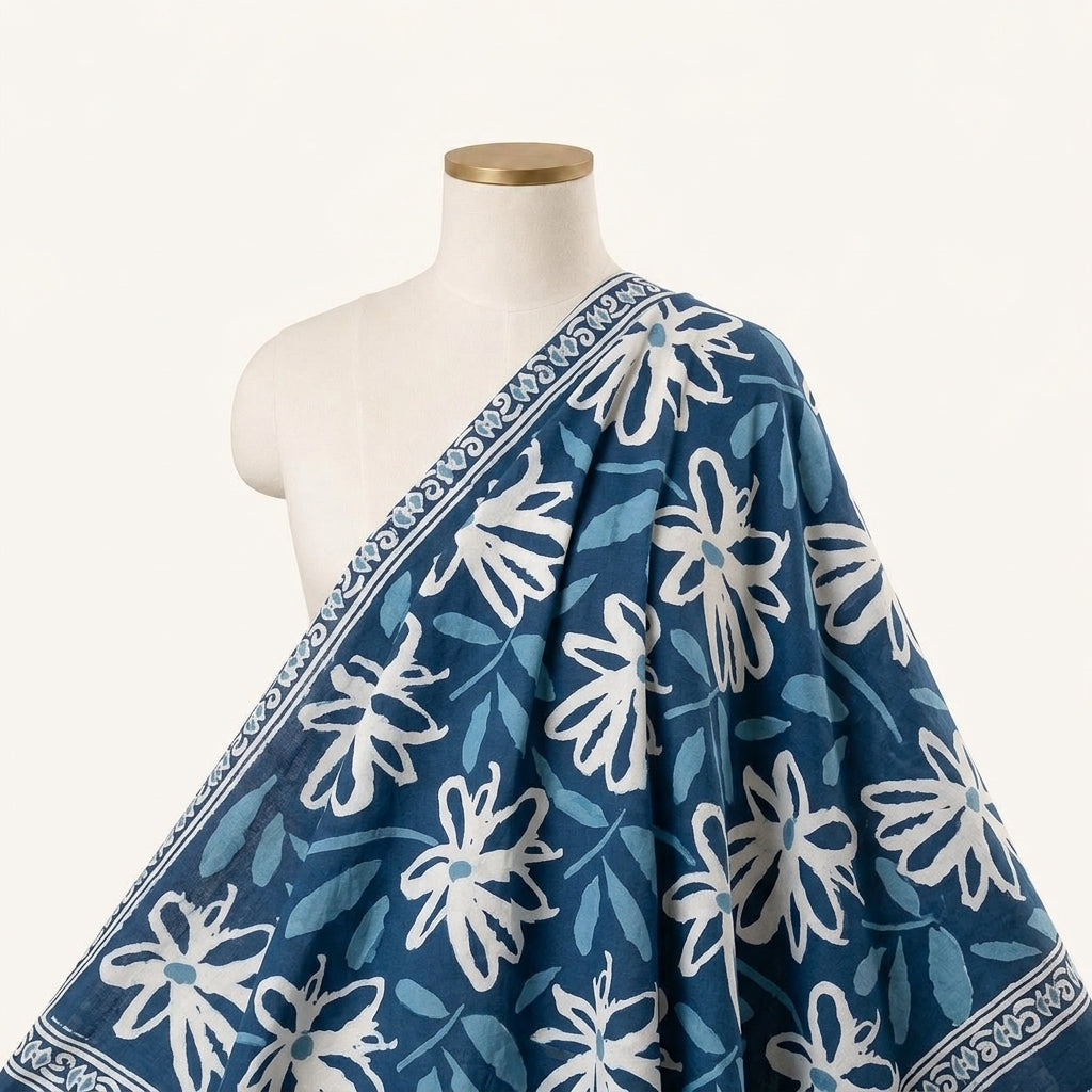 Floral Green Floral Cotton Fabric Draped as a saree