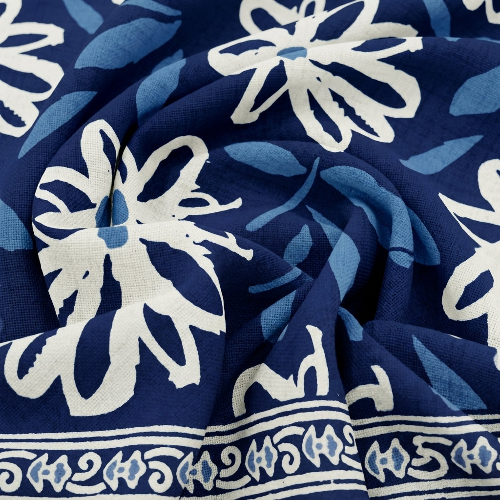 Swirled Floral Blue Floral Cotton Fabric