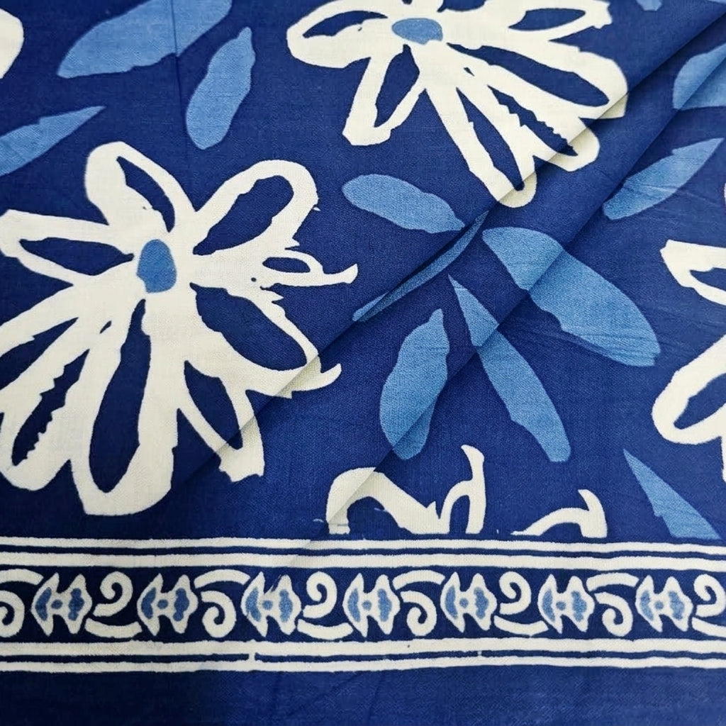 Folded Floral Blue Floral Cotton Fabric