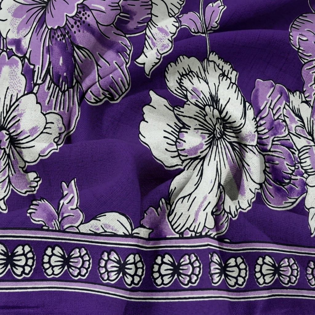 Swirled Floral Purple Floral Cotton Fabric