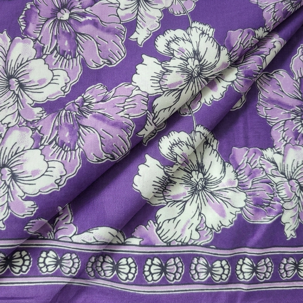 Folded Floral Purple Floral Cotton Fabric
