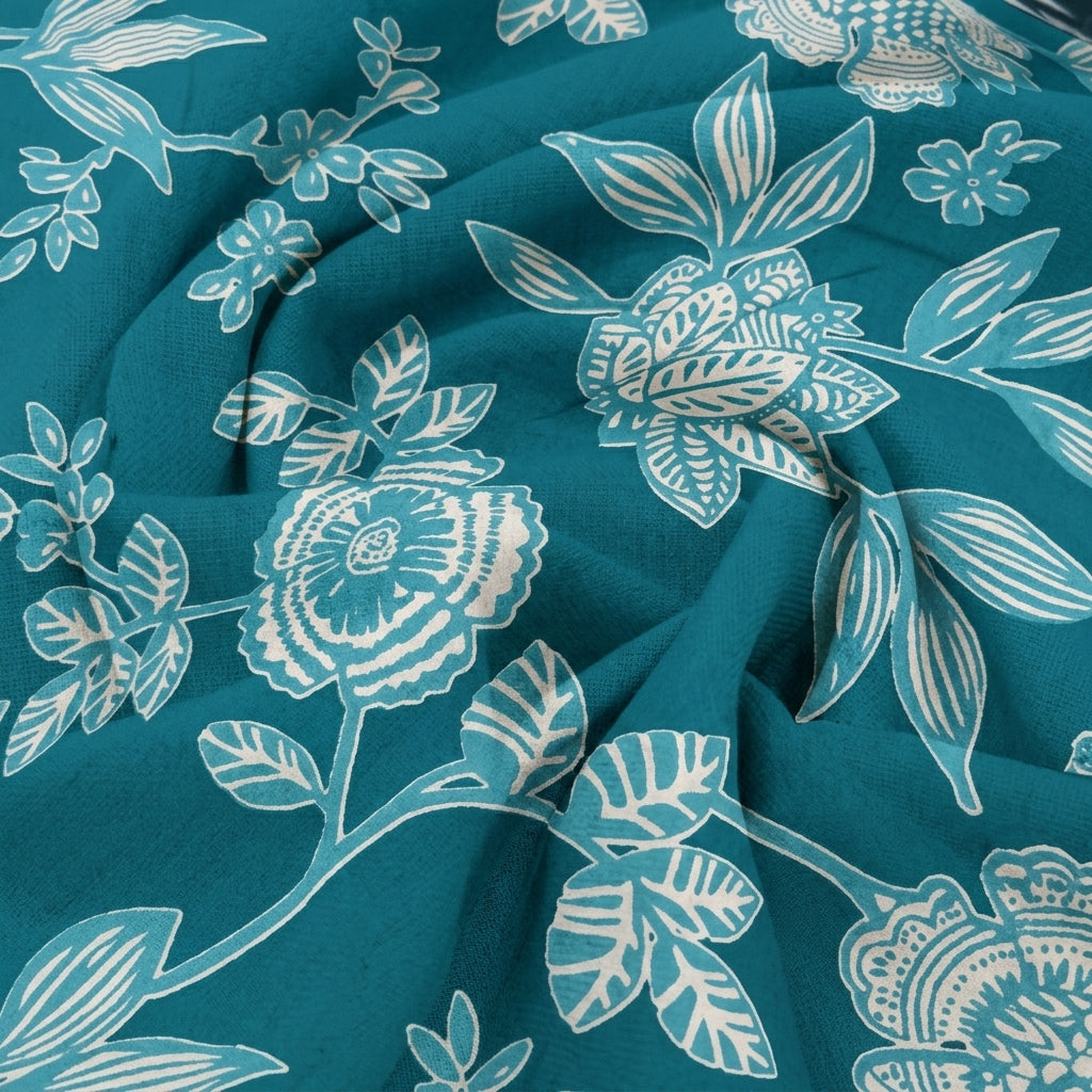 Swirled Floral Light Blue Floral Cotton Fabric