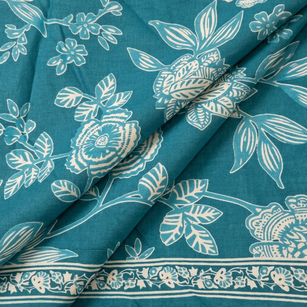 Folded Floral Light Blue Floral Cotton Fabric