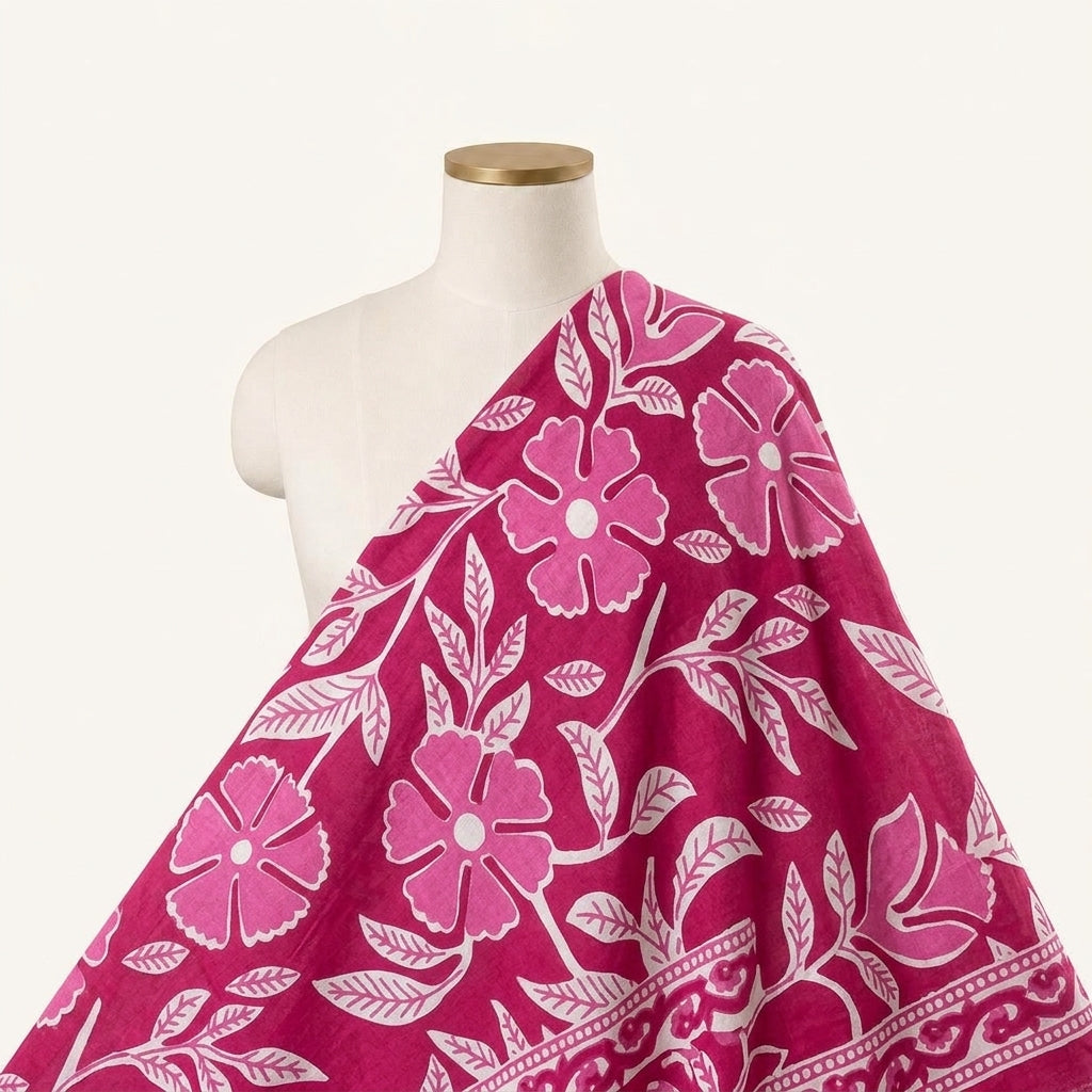 Floral Pink Floral Cotton Fabric Draped as a saree