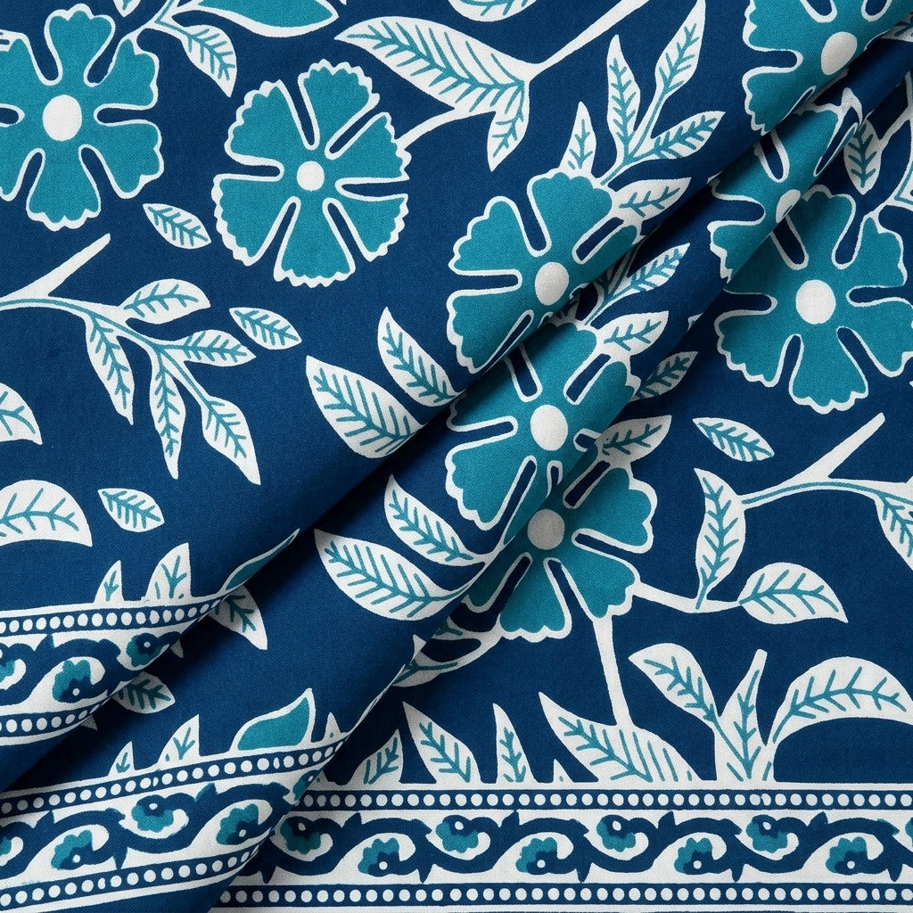 Folded Floral Blue Floral Cotton Fabric
