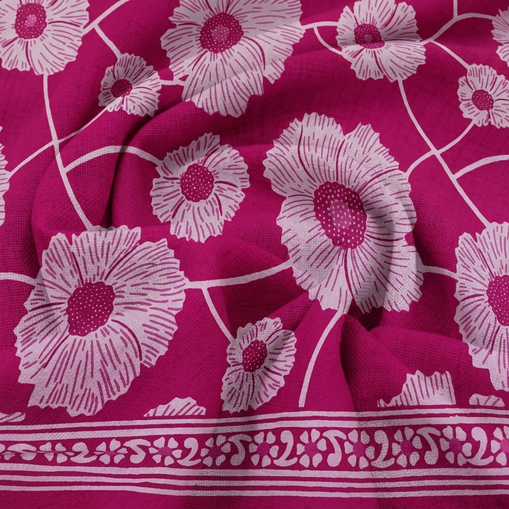 Swirled Floral Pink Floral Cotton Fabric