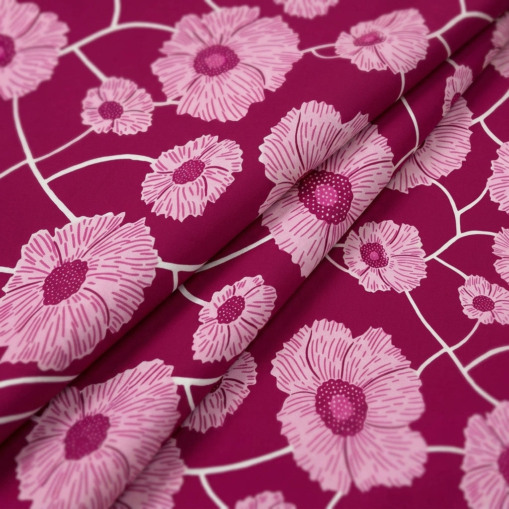 Folded Floral Pink Floral Cotton Fabric