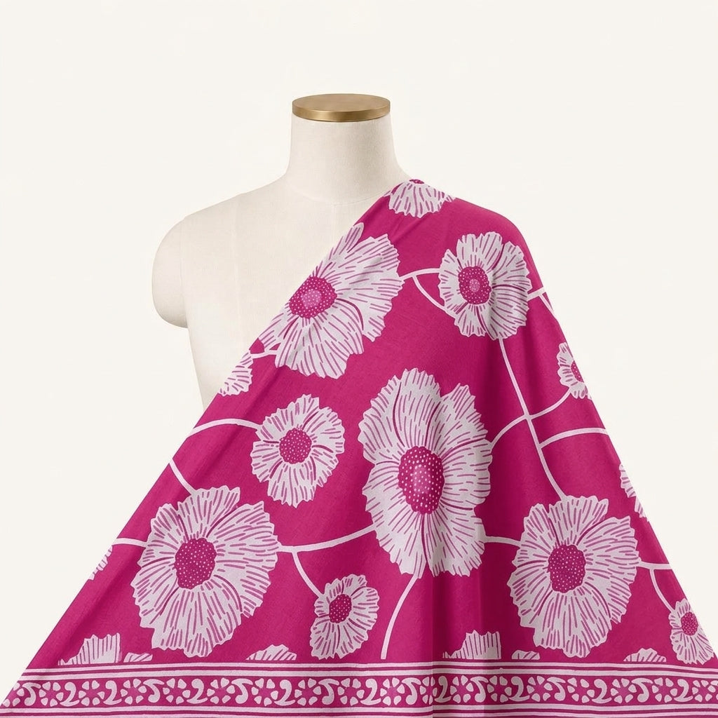 Floral Pink Floral Cotton Fabric Draped as a saree