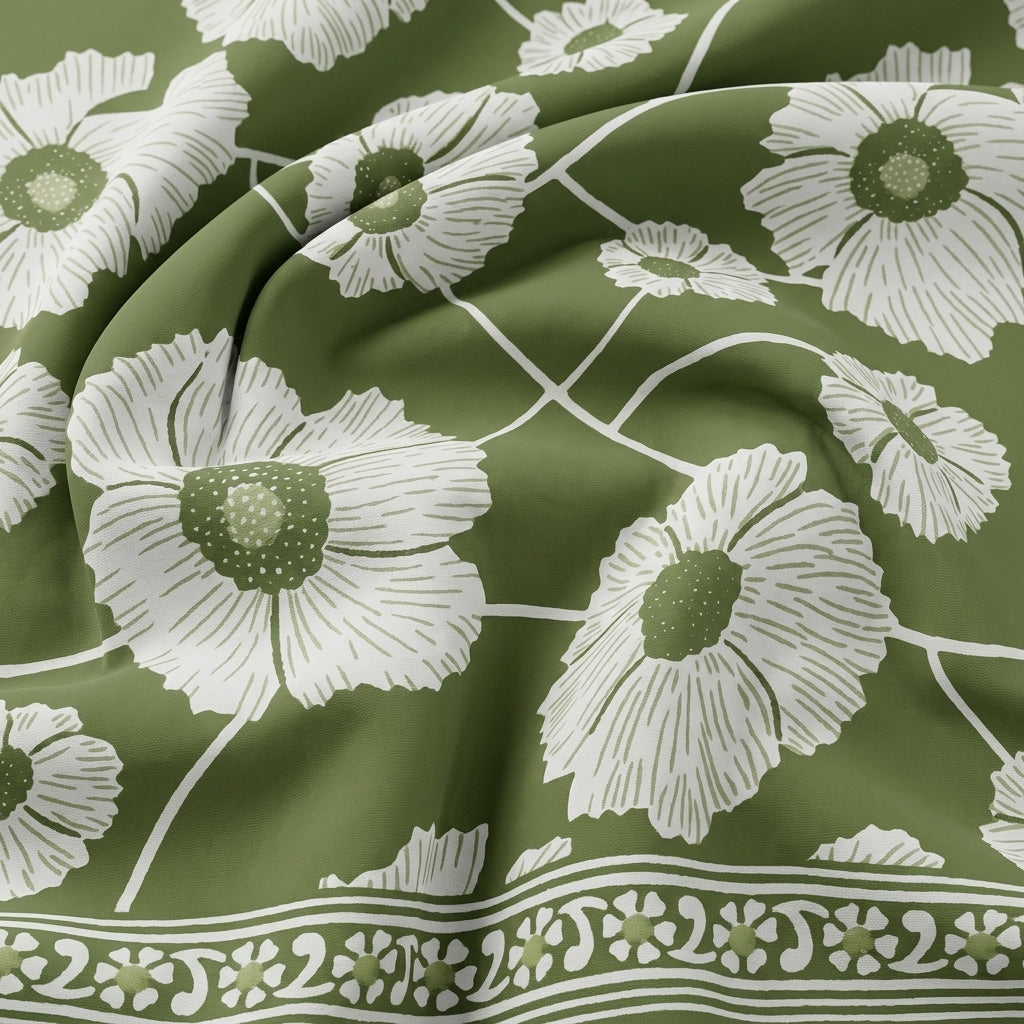 Swirled Floral Green Floral Cotton Fabric