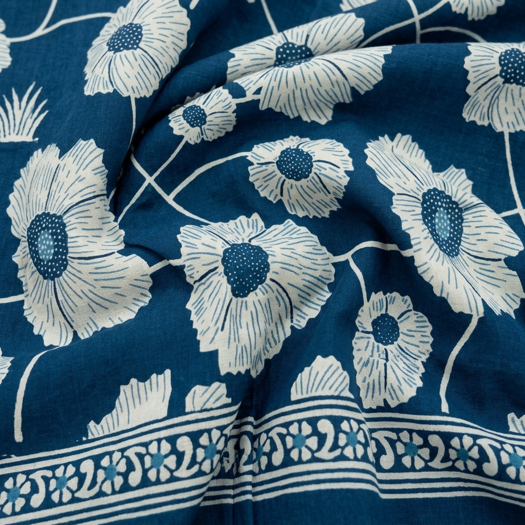 Swirled Floral Blue Floral Cotton Fabric