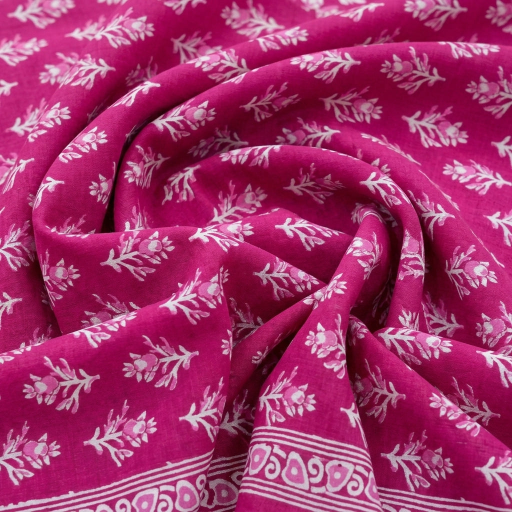 Swirled Floral Pink Floral Cotton Fabric