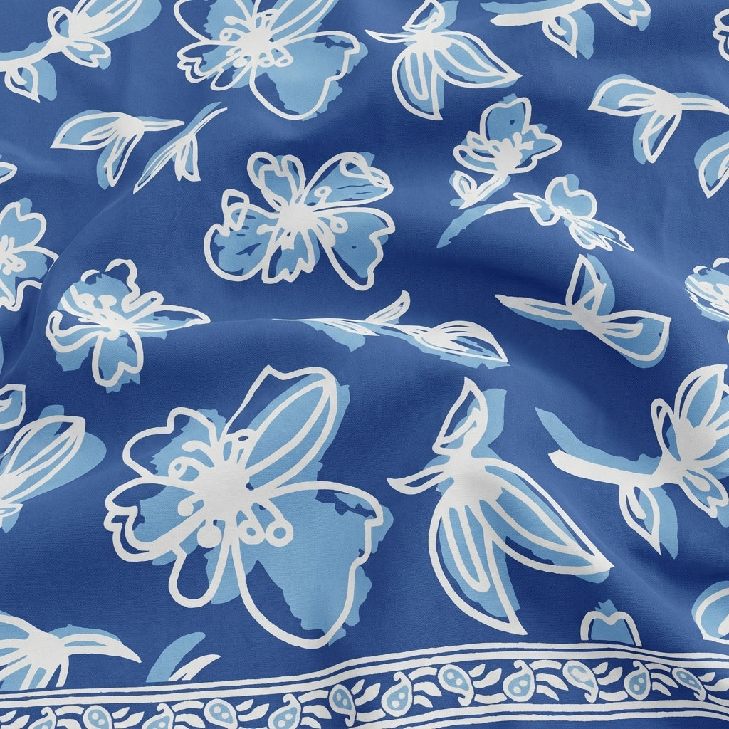 Swirled Floral Indigo Floral Cotton Fabric