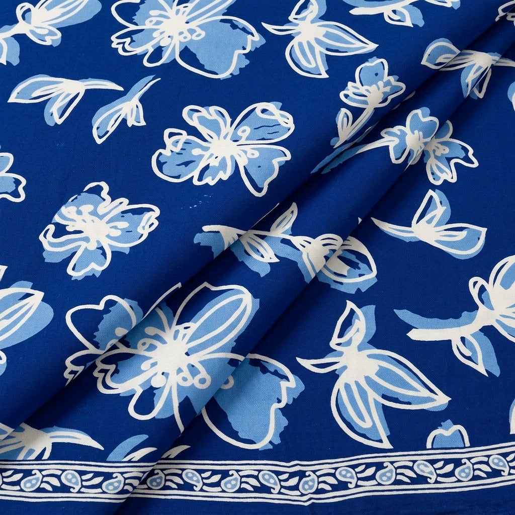 Folded Floral Indigo Floral Cotton Fabric