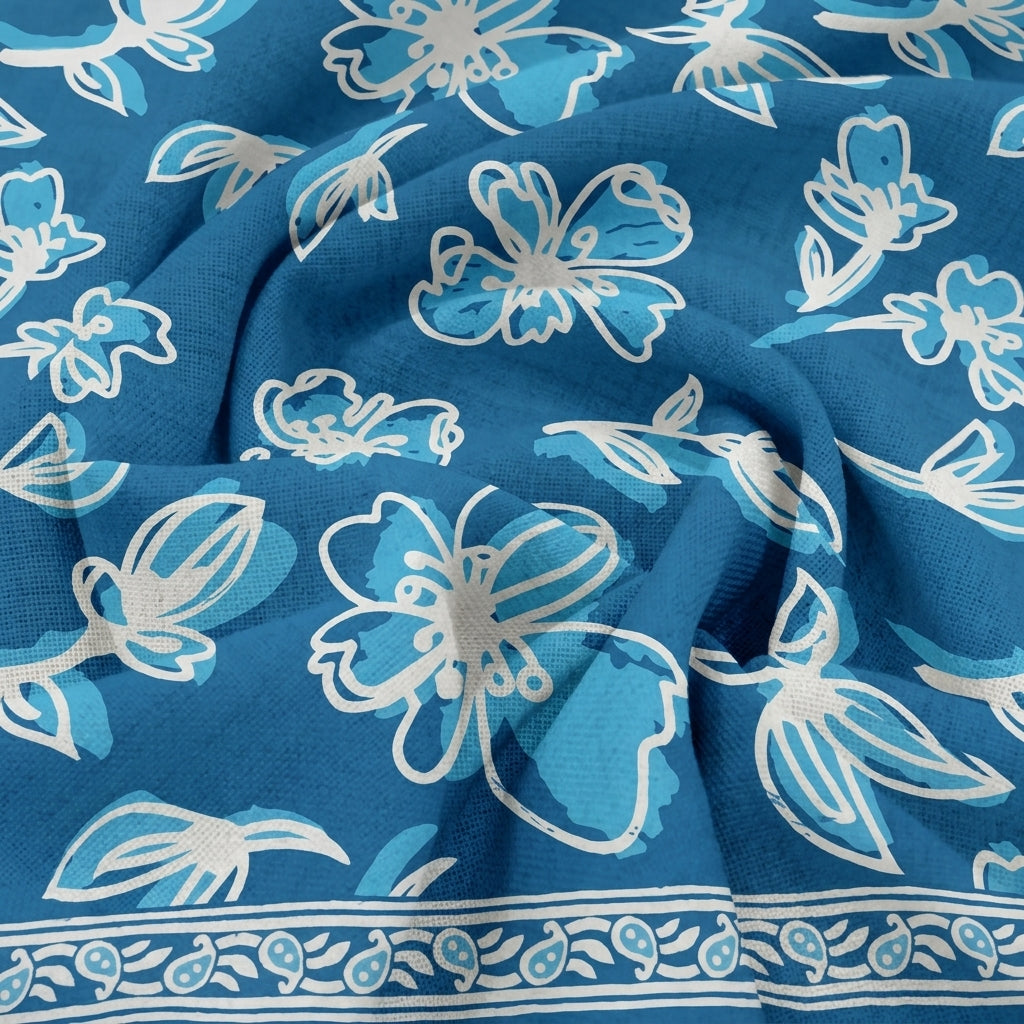 Swirled Floral Blue Floral Cotton Fabric