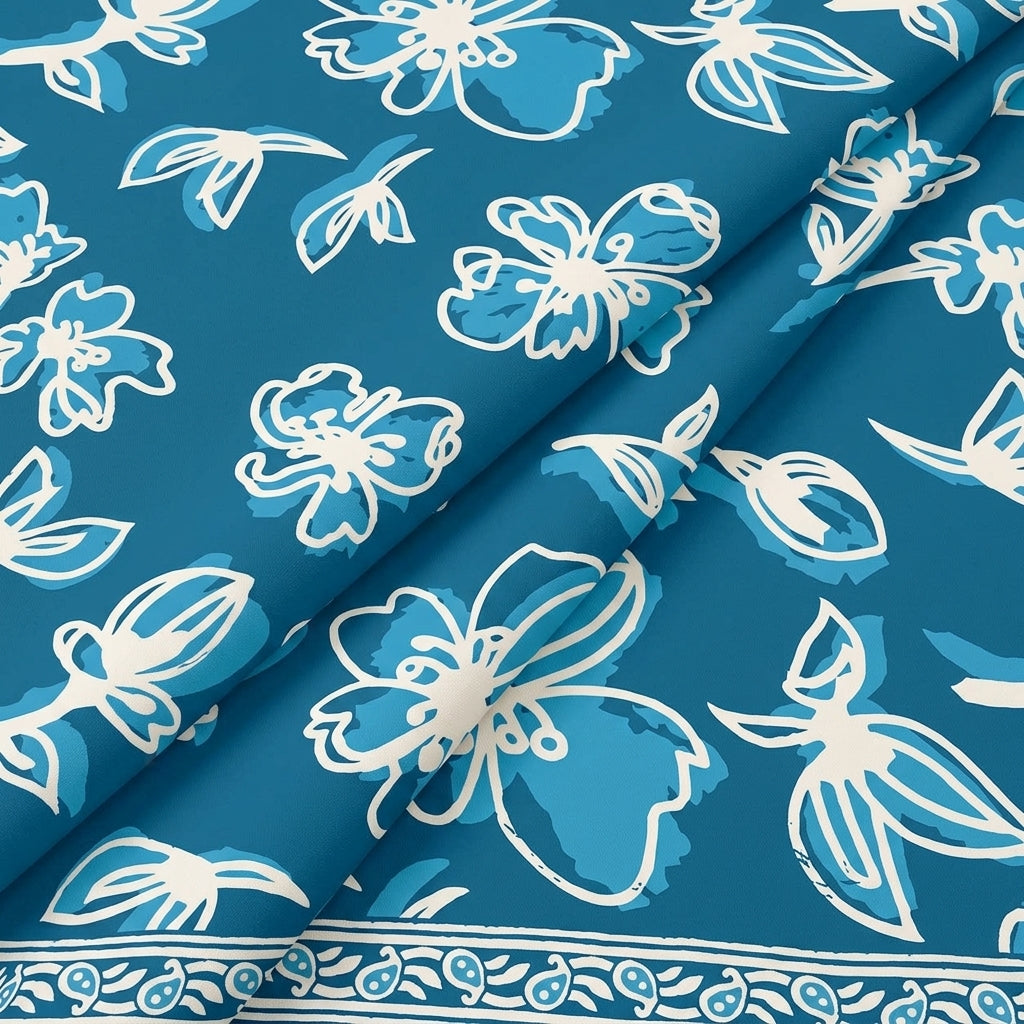 Folded Floral Blue Floral Cotton Fabric