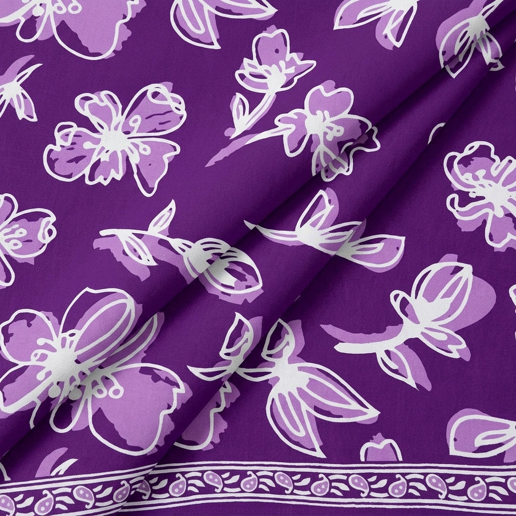 Folded Floral Purple Floral Cotton Fabric