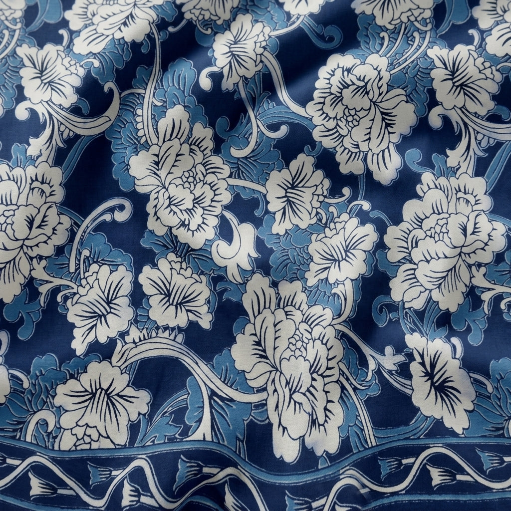 Swirled Floral Blue Floral Cotton Fabric