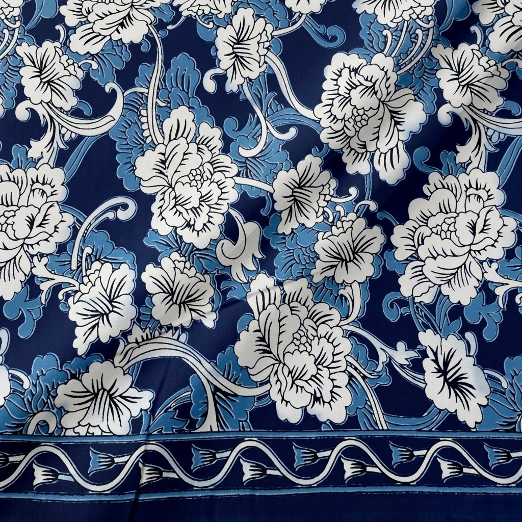 Folded Floral Blue Floral Cotton Fabric