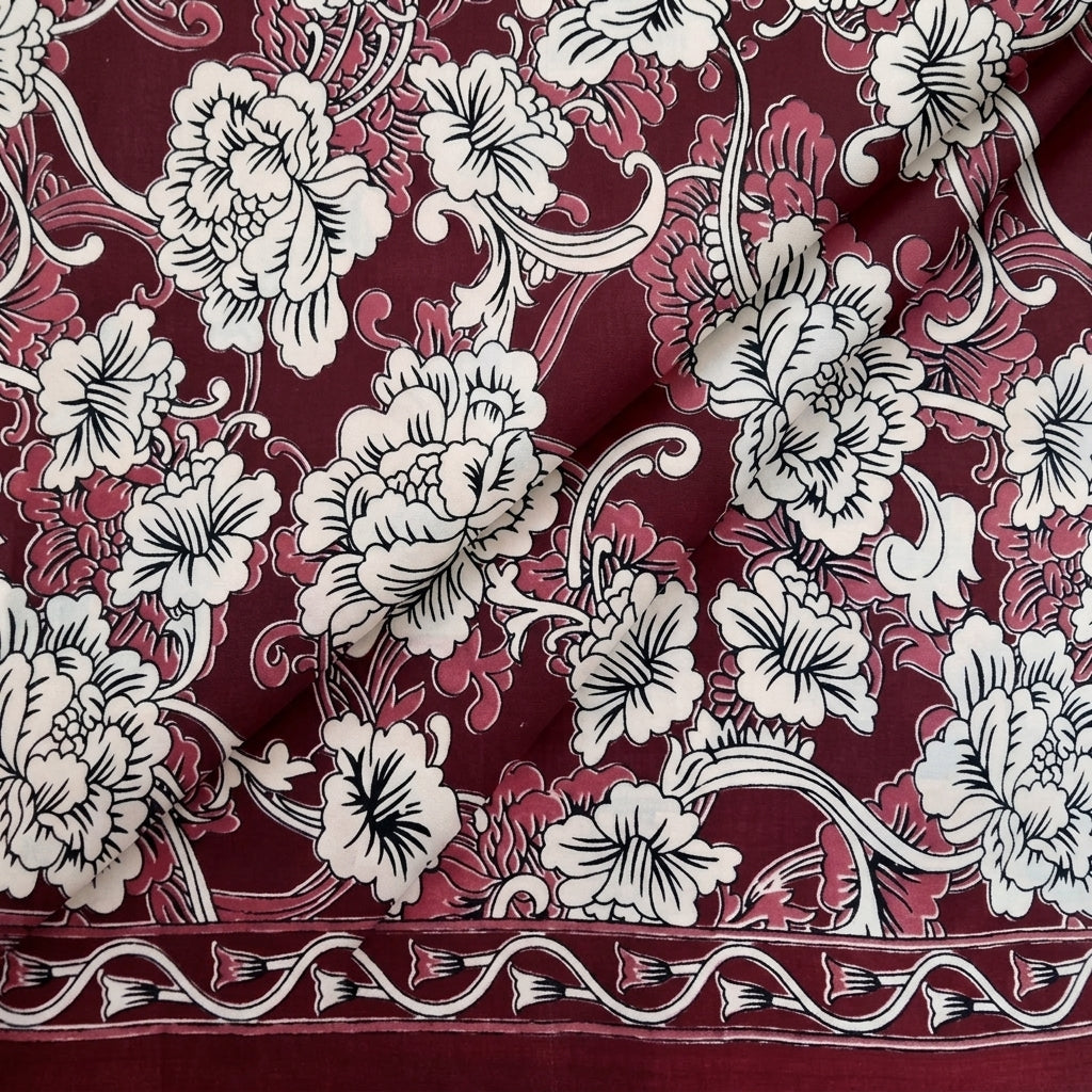 Folded Floral Maroon Floral Cotton Fabric