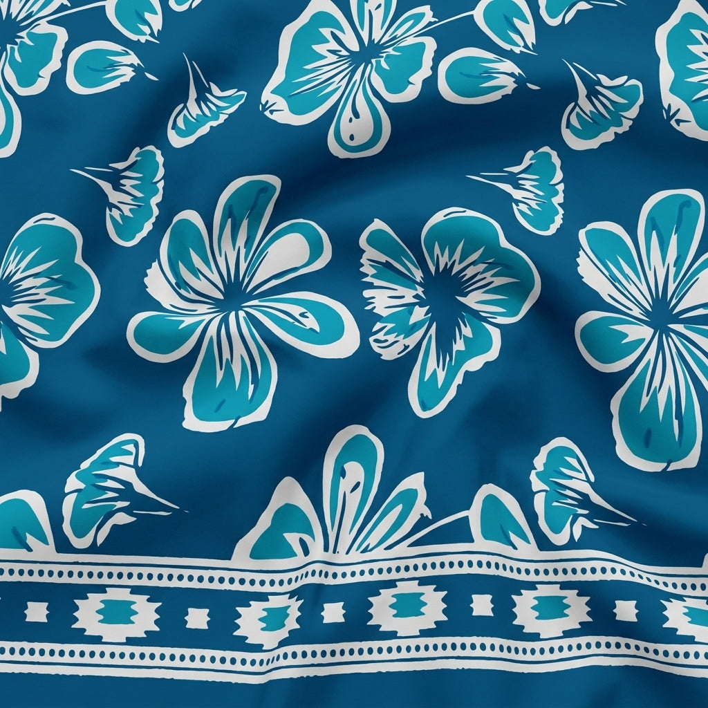Swirled Floral Blue Floral Cotton Fabric