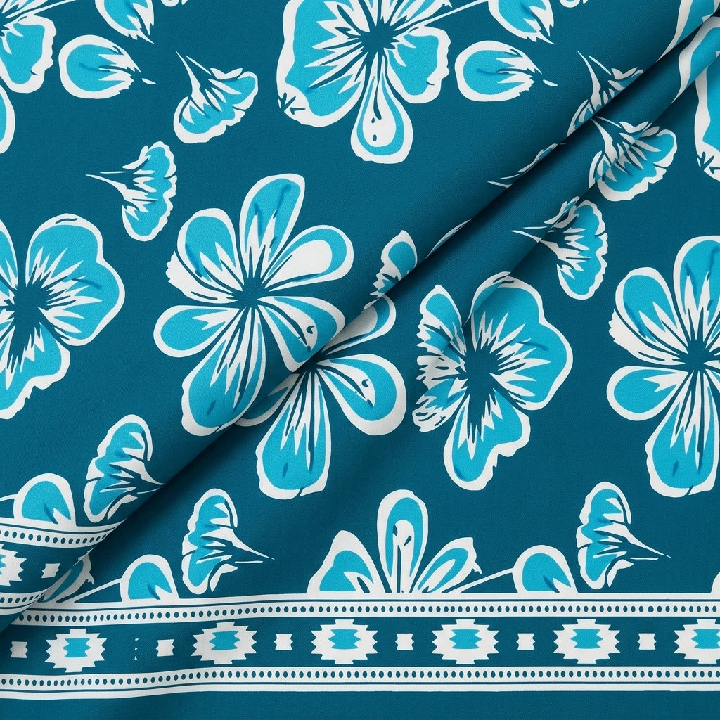 Folded Floral Blue Floral Cotton Fabric