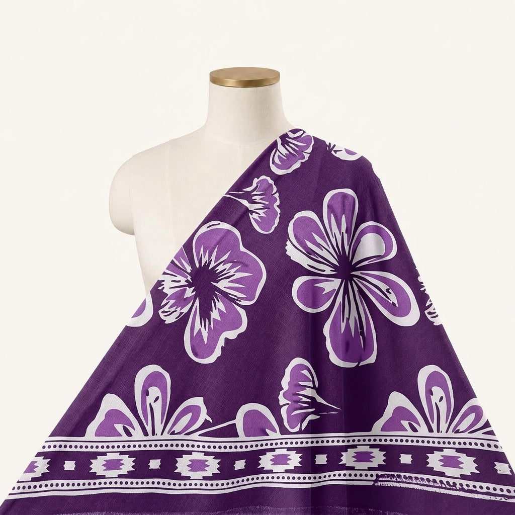 Floral Purple Floral Cotton Fabric Draped as a saree