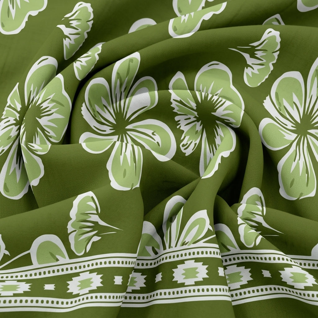 Swirled Floral Green Floral Cotton Fabric
